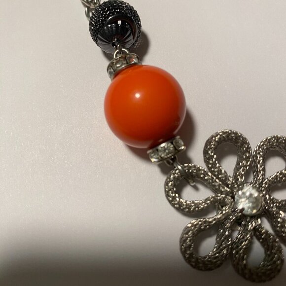 Orange/Silver Statement Necklace - Picture 3 of 6